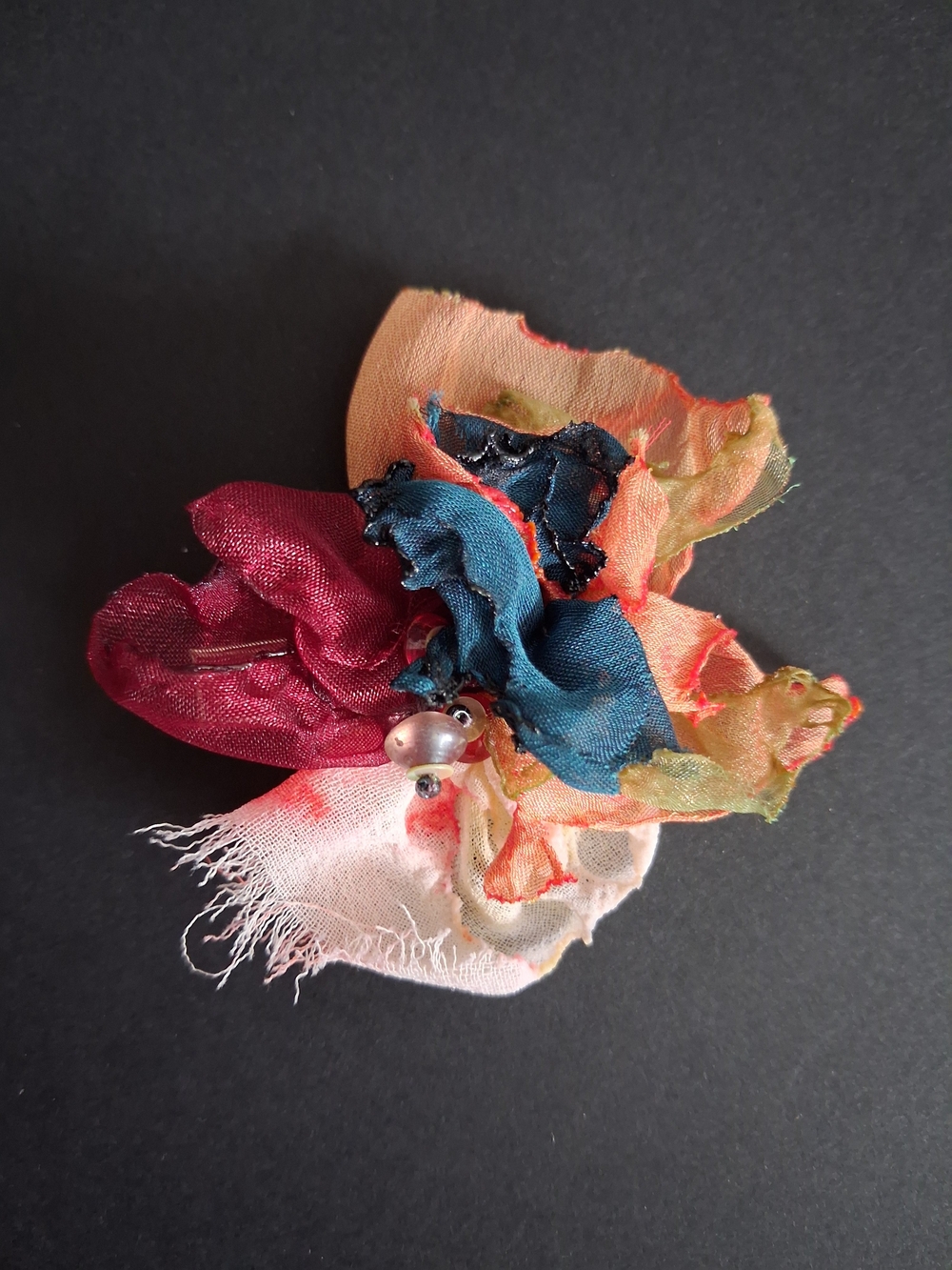 Multicolor Fabric Floral Hair Accessory with Beads